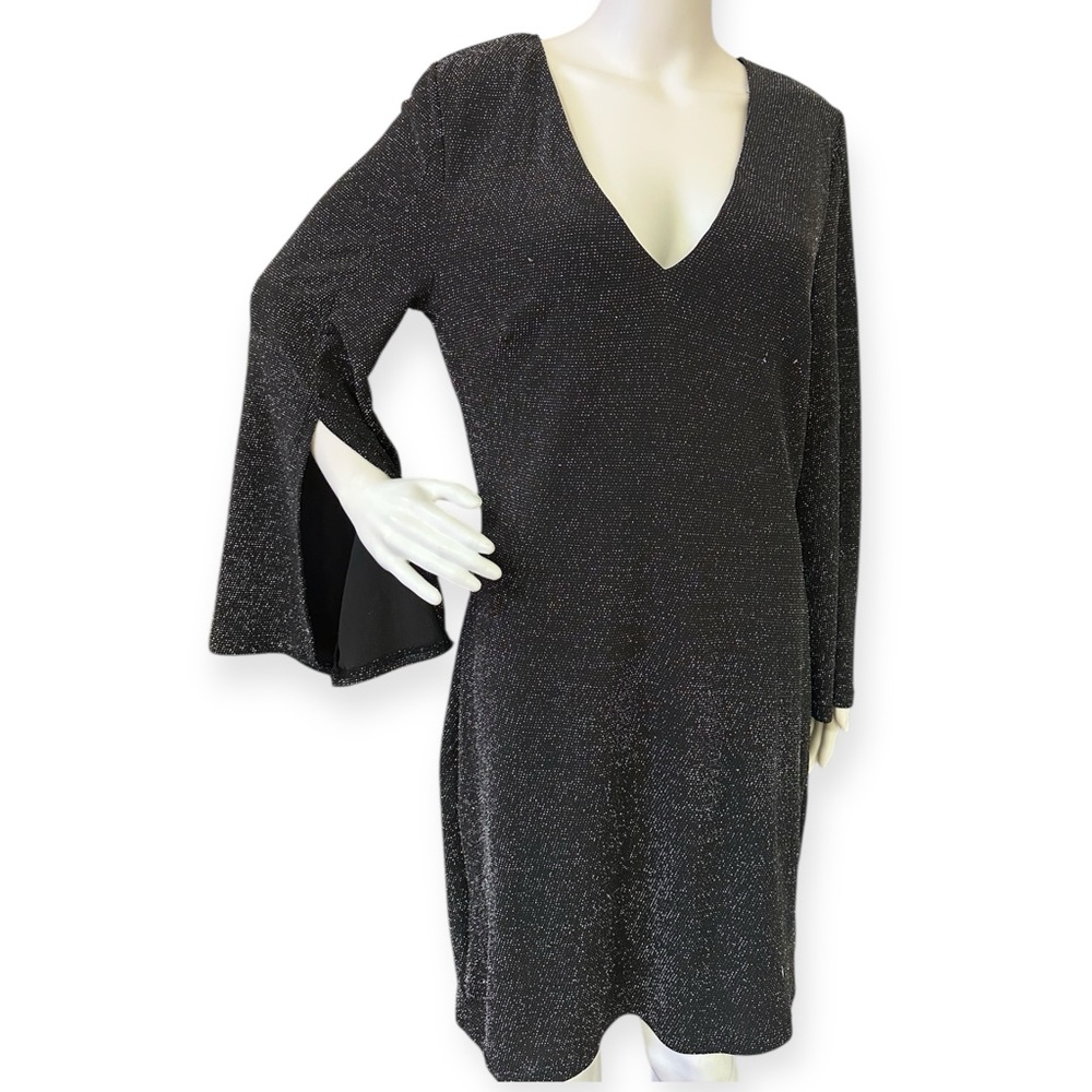 Black Glitter V-Neck Dress